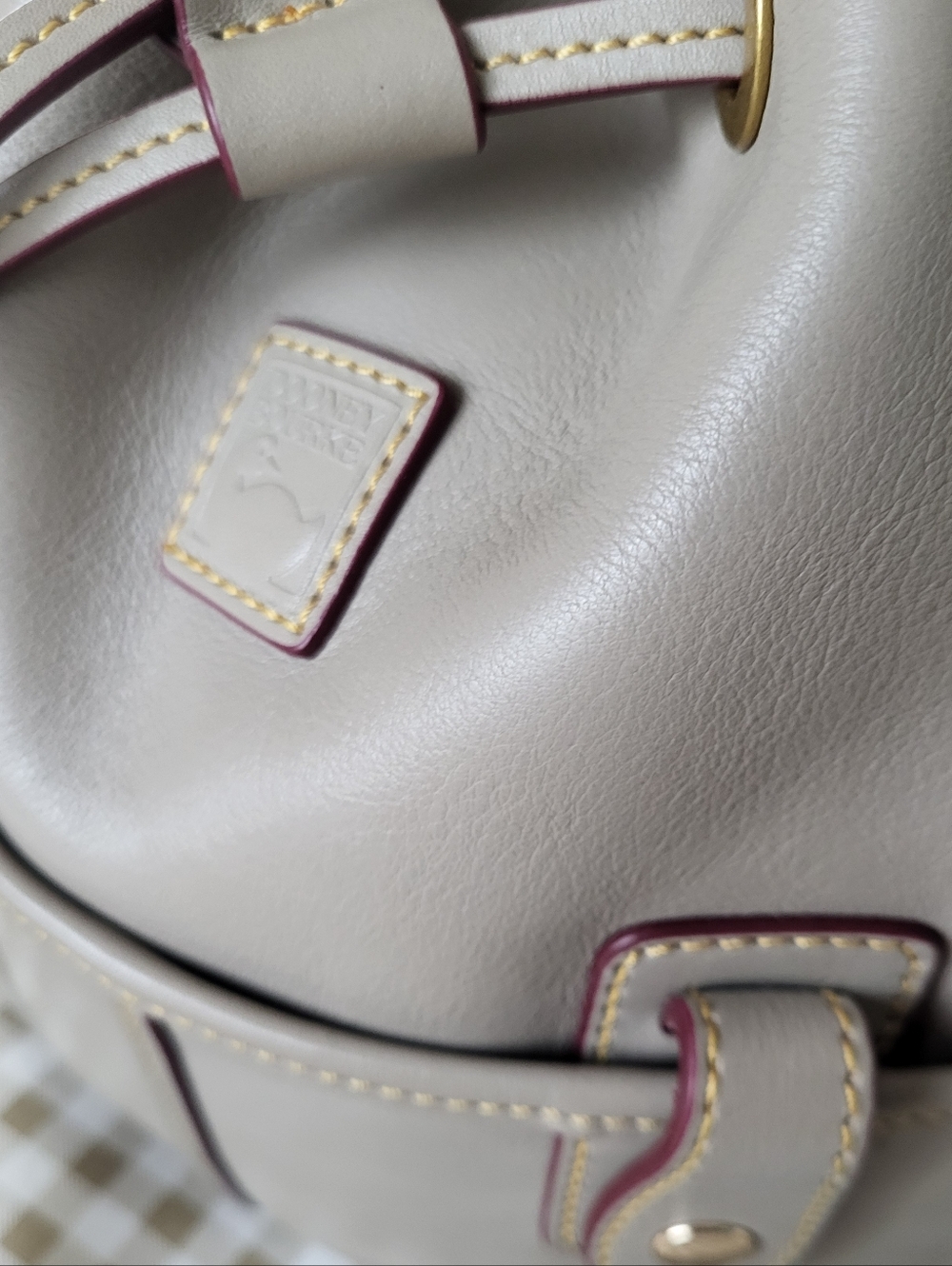 Dooney & Bourke Gray Florentine Leather Drawstring Tote / Satchel, Gold Hardware - Picture 2 of 16